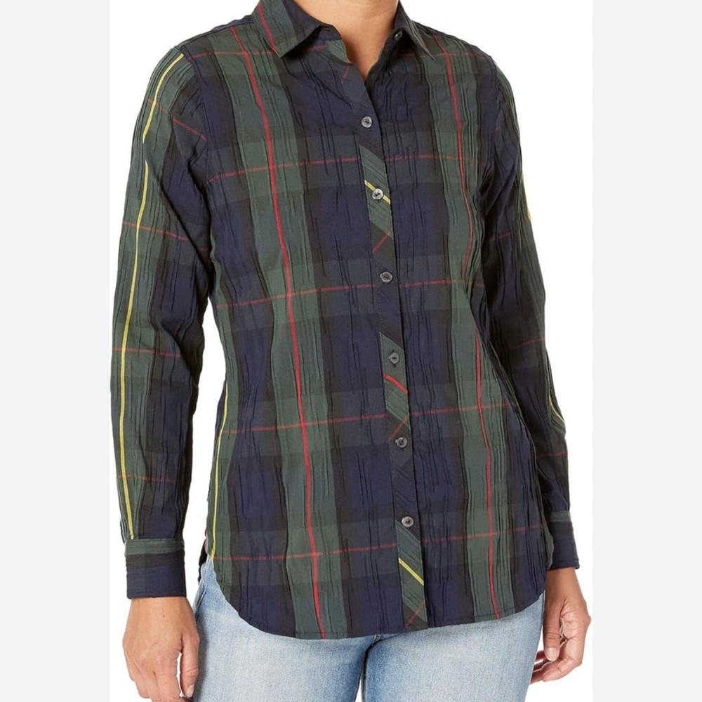 Foxcroft Green and Blue Casual Button Down Shirt